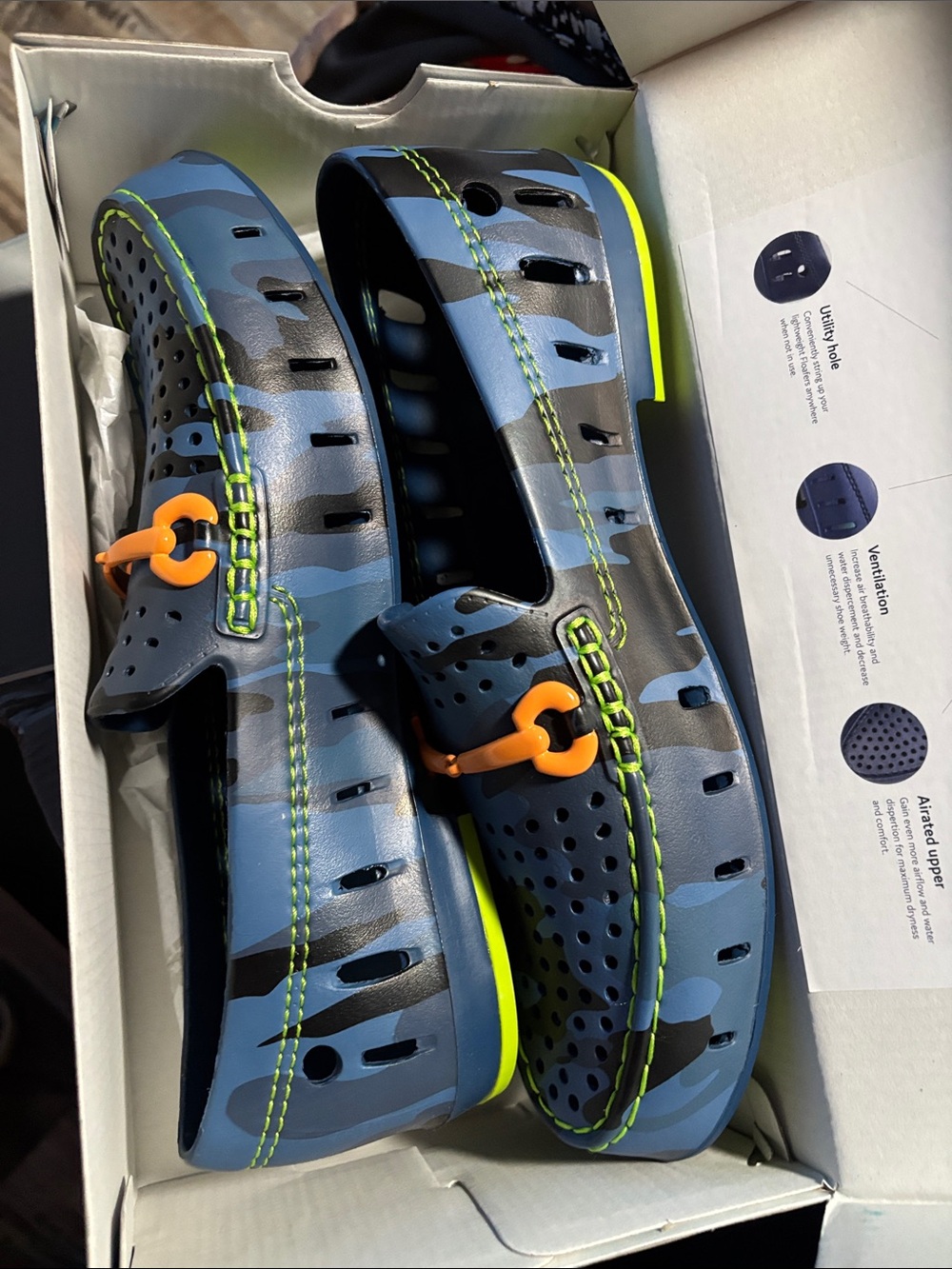 Blue Camouflage Slip-On Casual Shoes with Neon Accents -Floaters